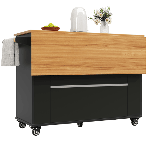 Ilha de cozinha moderna 120x60x90 cm - Buffet, mesa multifuncional com arrumação, carrinho de cozinha com prateleiras extensíveis - Preto Ilha de cozinha moderna 120x60x90 cm - Buffet, mesa multifuncional com arrumação, carrinho de cozinha com prateleiras extensíveis - Preto