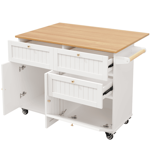 Ilha de cozinha moderna - Multifuncional com espaço de armazenamento e prateleiras extensíveis - Branco