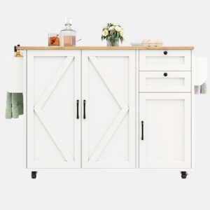 Ilha de cozinha moderna 120x40x75 - Mesa multifuncional com arrumação, carrinho de cozinha com prateleiras para lanches - Branco