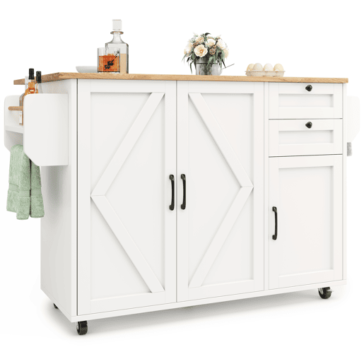 Ilha de cozinha moderna 120x40x75 - Mesa multifuncional com arrumação, carrinho de cozinha com prateleiras para lanches - Branco