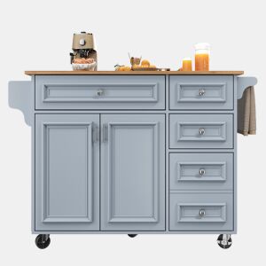 Ilha de cozinha 110x45-75x92 cm - Cozinha moderna, com prateleira removível e padrão vintage - Azul