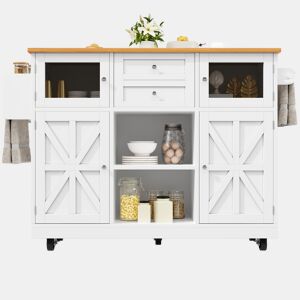 Ilha de cozinha - com superfície de trabalho, armário buffet, portas tridimensionais, com prateleiras ajustáveis, branco