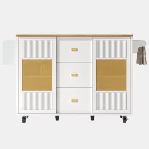 Ilha de cozinha 120x73x90 cm - Carrinho de cozinha com rodas, prateleira para especiarias, suporte para toalhas, prateleiras ajustáveis - Branco