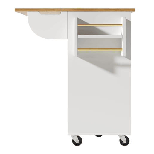 Ilha de cozinha 120x73x90 cm - Carrinho de cozinha com rodas, prateleira para especiarias, suporte para toalhas, prateleiras ajustáveis - Branco