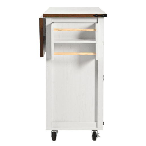 Ilha de cozinha - Carrinho de serviço com superfície extensível - Madeira de grão de madeira - Branco