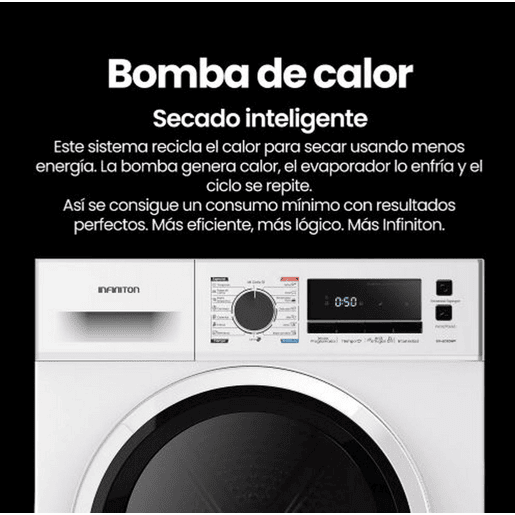 Máquina de Secar com Bomba de Calor Infiniton SD-BC9DWP, 9 kg, D, 16 Programas, Branco
