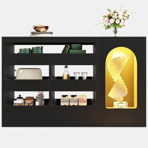 Cômoda, 120x40x75 cm - Moderna, com luz LED, 6 gavetas, porta de armazenamento, cor preta
