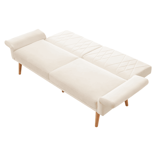Sofá pequeno de 2 lugares - Sofá-cama com função de cama, em veludo, ideal para sala de estar, quarto, cinema em casa, quarto de hóspedes - Bege