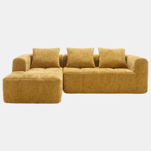 Sofá seccional moderno L - 3 lugares, sofá chenille com chaise longue, braços e 3 almofadas - Amarelo