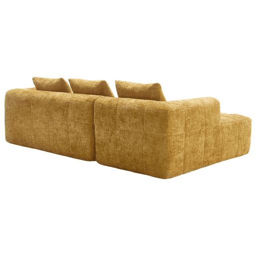 Sofá seccional moderno L - 3 lugares, sofá chenille com chaise longue, braços e 3 almofadas - Amarelo