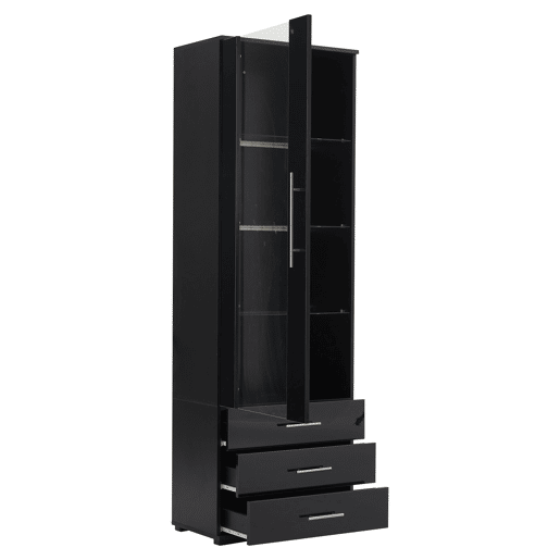 Vitrine de pé 60x35x180 cm - Vitrine de vidro com LED, vitrine vertical com 3 gavetas - Preto brilhante