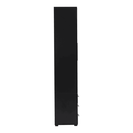 Vitrine de pé 60x35x180 cm - Vitrine de vidro com LED, vitrine vertical com 3 gavetas - Preto brilhante
