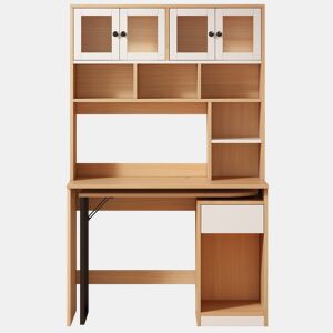 Secretária para computador 180 cm - Mesa de trabalho com prateleira e armário - Branco Natural