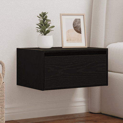 Mesa De Cabeceira De Parede Mesinha De Cabeceira - com luzes LED carvalho preto