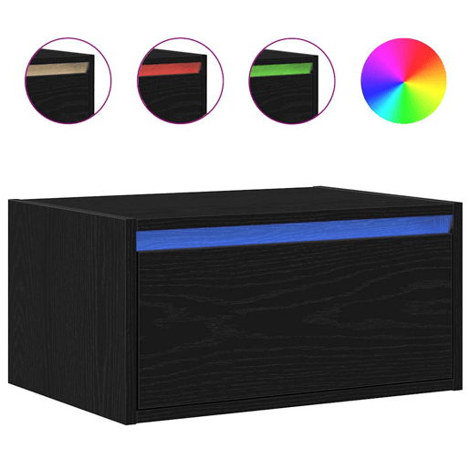 Mesa De Cabeceira De Parede Mesinha De Cabeceira - com luzes LED carvalho preto
