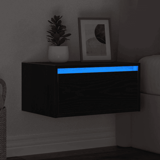 Mesa De Cabeceira De Parede Mesinha De Cabeceira - com luzes LED carvalho preto
