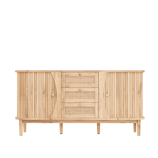 Móvel auxiliar - 120x40x75 cm - com portas de correr, prateleiras ajustáveis e superfície arredondada - cor Natural