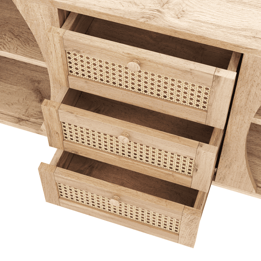 Móvel auxiliar - 120x40x75 cm - com portas de correr, prateleiras ajustáveis e superfície arredondada - cor Natural