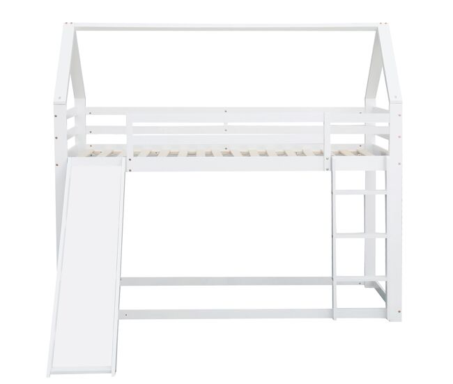 Cama individual 90x200cm - cama para niños con tobogán y escalera - blanca