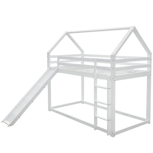 Cama individual 90x200cm - Cama infantil com escorregador e escada - Branca