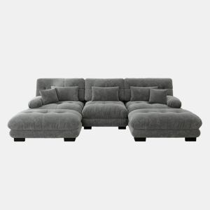 Sofá modular U 4 lugares - Sofá convertível com otomano, Chenille, Cinza