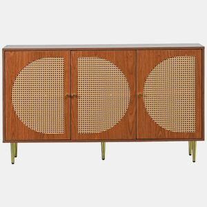 Conjunto de móveis para sala de estar - Combinação de cômoda de rattan e sapateira, cor nogal