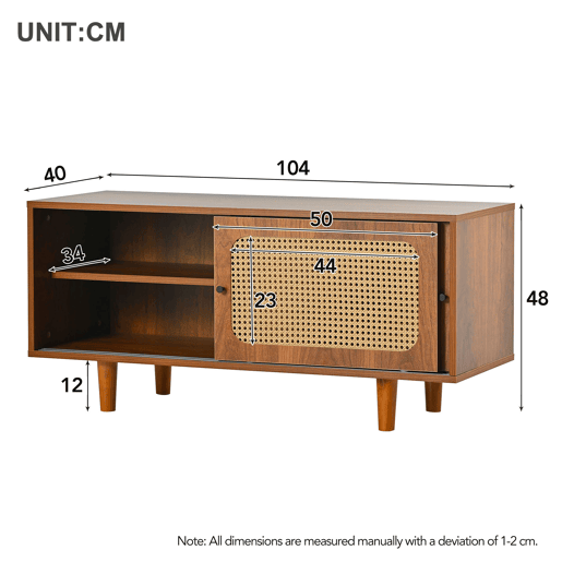 Conjunto de móveis para sala de estar - Combinação de cômoda de rattan e sapateira, cor nogal