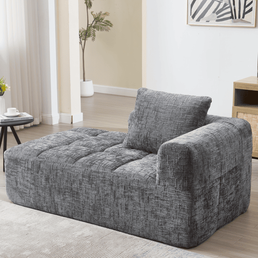 Sofá Chaise Longue - confortável, sem montagem, com almofada e bolsos laterais - Cinza
