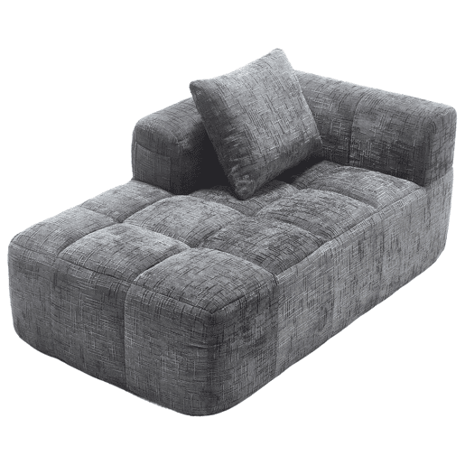Sofá Chaise Longue - confortável, sem montagem, com almofada e bolsos laterais - Cinza