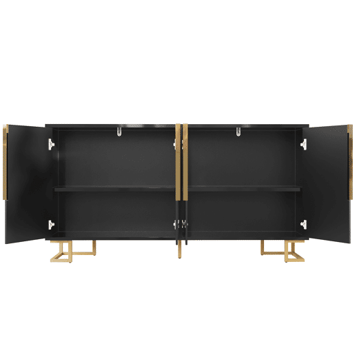 Aparador 152x40x75 cm - Design geométrico único, puxadores e pés dourados - Preto