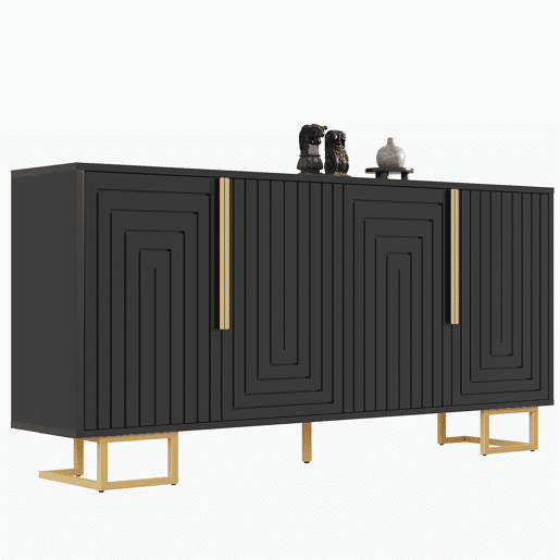 Aparador 152x40x75 cm - Design geométrico único, puxadores e pés dourados - Preto