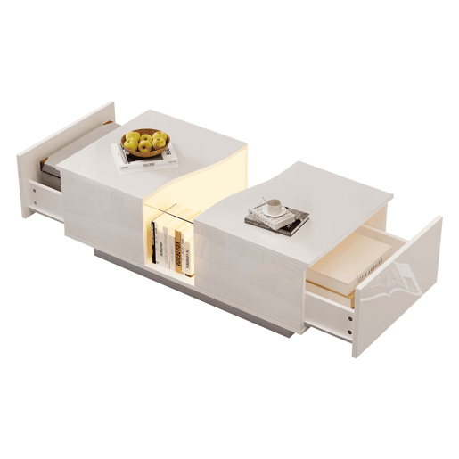 Mesa de café moderna LED - 100 x 50 x 35 cm - Mesa auxiliar branca com luz LED e painel acrílico - Branco Mesa de café moderna LED - 100 x 50 x 35 cm - Mesa auxiliar branca com luz LED e painel acrílico - Branco
