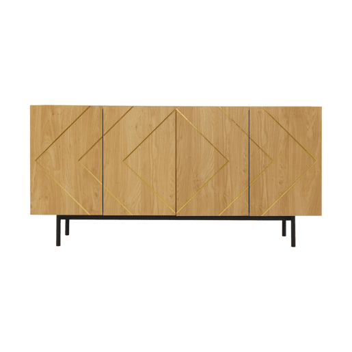 Aparador 160x40x78 cm - Com 4 portas e detalhes em metal - Madeira natural