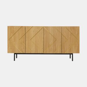 Aparador 160x40x78 cm - Com 4 portas e detalhes em metal - Madeira natural