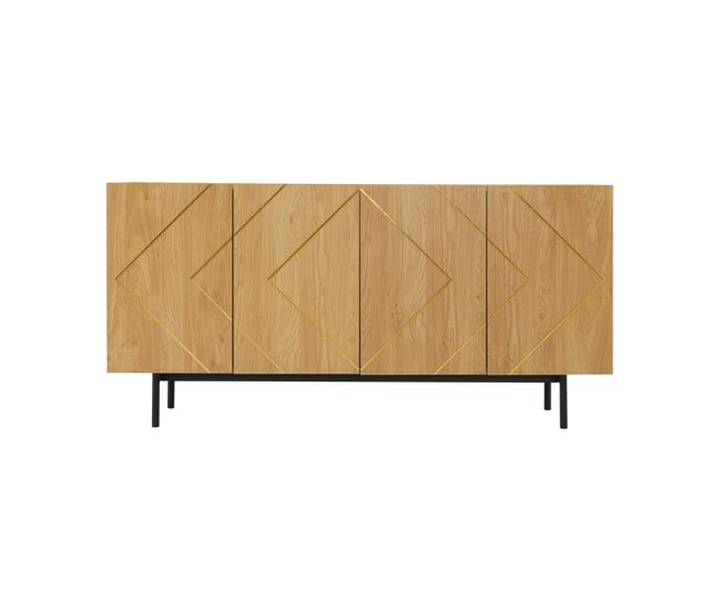 Aparador 160x40x78 cm - con 4 puertas y detalle en metal - madera natural