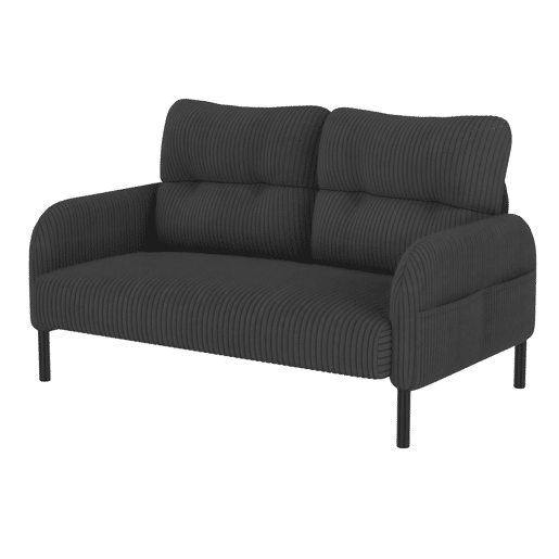 Conjunto de 3 peças: sofá de 2 lugares + poltrona + banqueta - Estrutura em aço com encosto macio e bolso lateral - Cinza