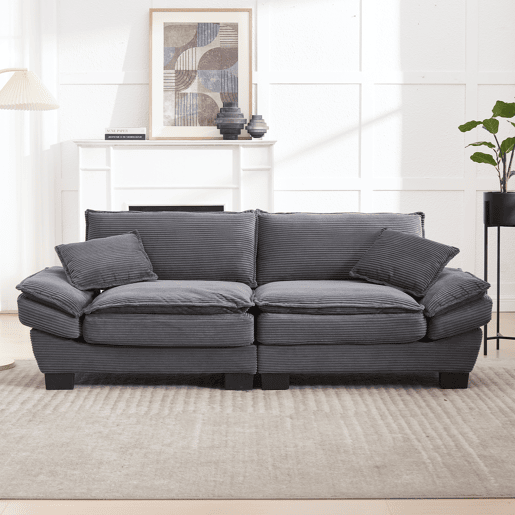 Sofá duplo moderno - Simples, com cama dobrável, almofada incluída, confortável e espaçoso - Cinza escuro
