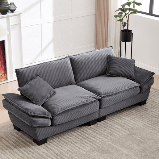 Sofá duplo moderno - Simples, com cama dobrável, almofada incluída, confortável e espaçoso - Cinza escuro