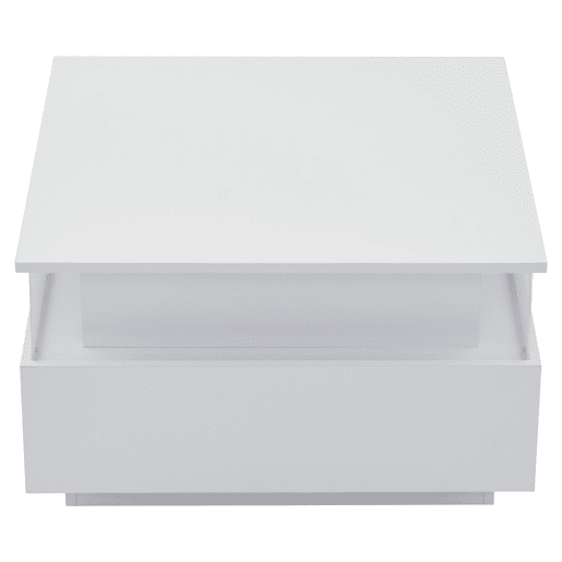 Mesa de centro LED 70x70x41 cm - 2 gavetas, área de exposição transparente - Branco
