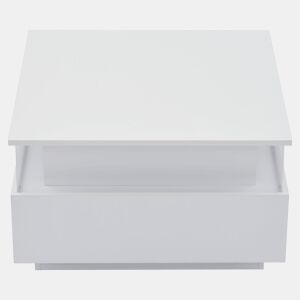 Mesa de centro LED 70x70x41 cm - 2 gavetas, área de exposição transparente - Branco