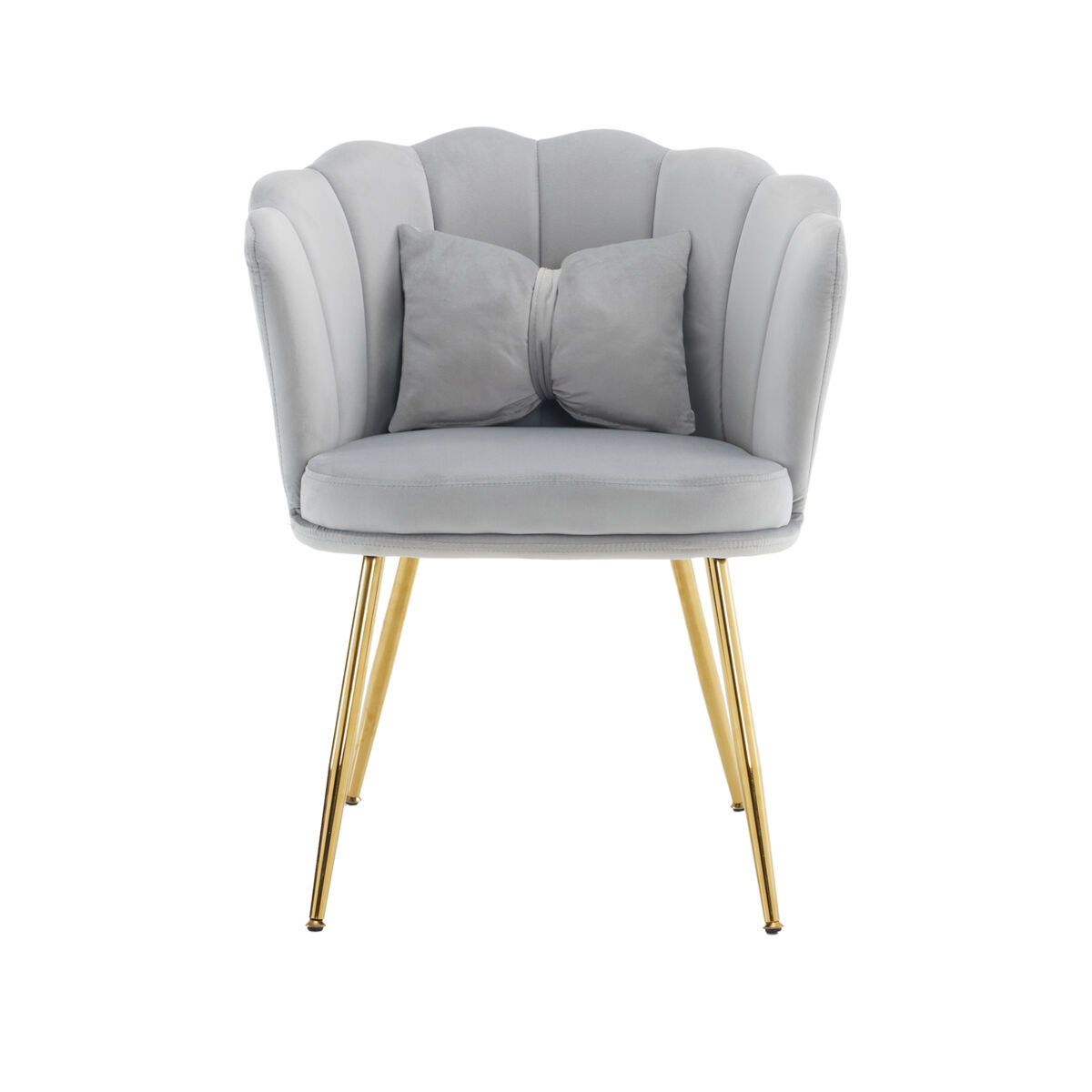 Sillón moderno de terciopelo - sillón de baño cómodo y decorativo con respaldo de pétalos y patas metálicas doradas - gris