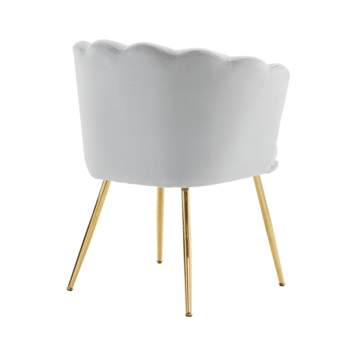Poltrona moderna de veludo - Poltrona de banho confortável e decorativa com encosto em pétalas e pés metálicos dourados - Cinza