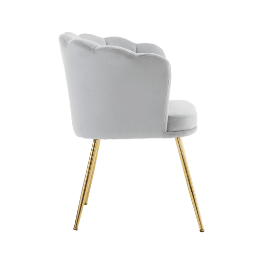 Poltrona moderna de veludo - Poltrona de banho confortável e decorativa com encosto em pétalas e pés metálicos dourados - Cinza