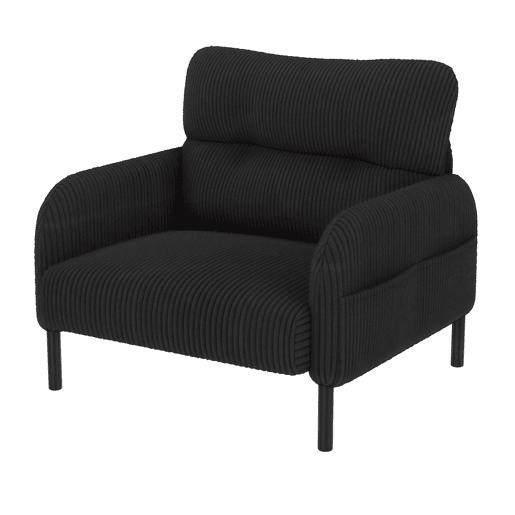 Poltrona de 1 lugar - Profundidade de assento confortável, braços com bolsos laterais, estrutura sólida - Preto