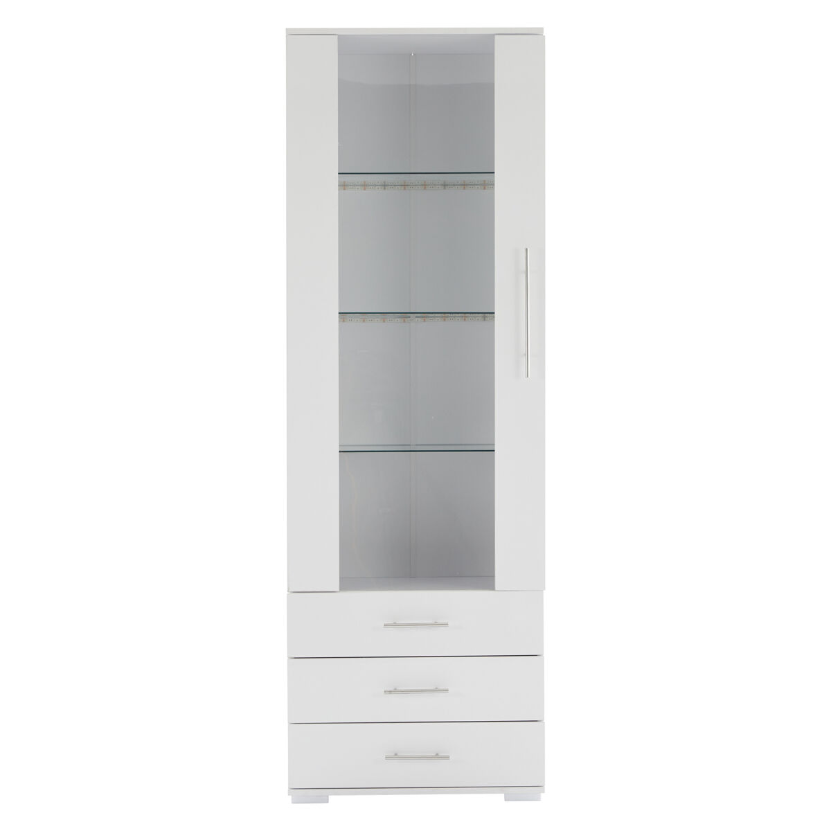 Vitrina de pie 60x35x180 cm - vitrina de vidrio con led, vertical, con 3 cajones - blanco