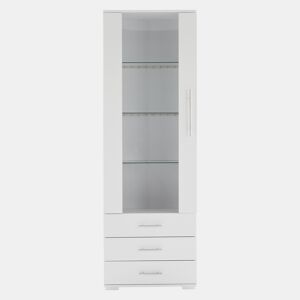 Vitrine de pé 60x35x180 cm - Vitrine de vidro com LED, vertical, com 3 gavetas - Branco