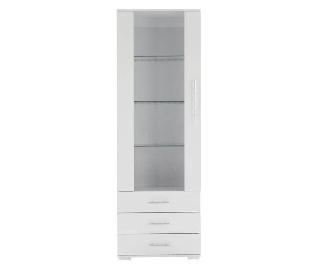 Vitrina de pie 60x35x180 cm - vitrina de vidrio con led, vertical, con 3 cajones - blanco