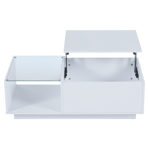 Mesa de café elevável 50x100x(33-46,5) cm - Mesa de sala com arrumação oculta e prateleira - Branco
