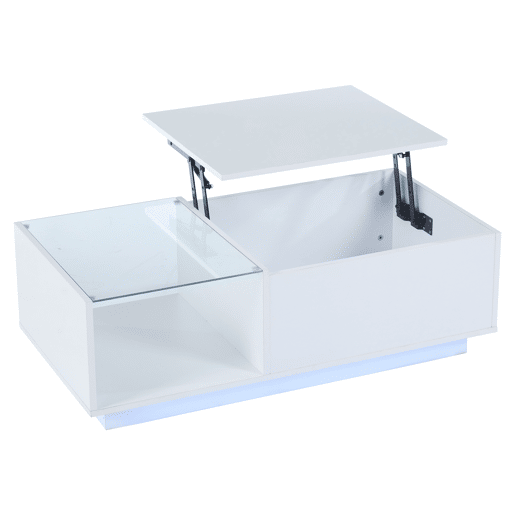 Mesa de café elevável 50x100x(33-46,5) cm - Mesa de sala com arrumação oculta e prateleira - Branco