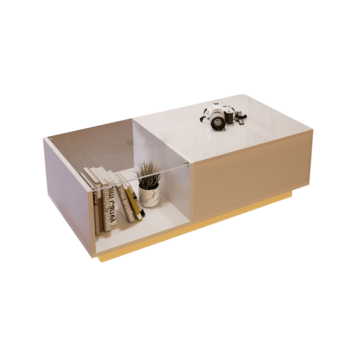 Mesa de café elevável 50x100x(33-46,5) cm - Mesa de sala com arrumação oculta e prateleira - Branco